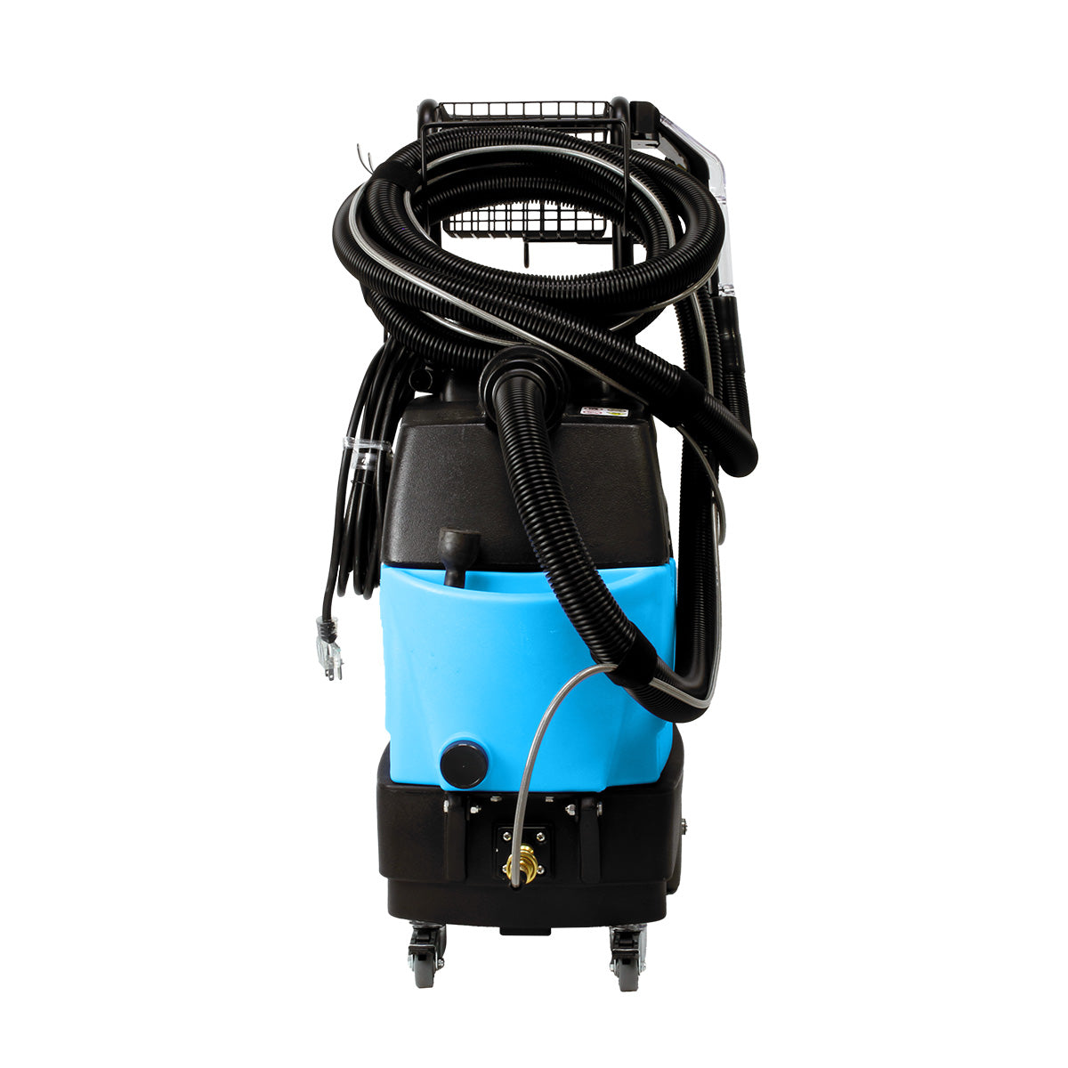 Mytee 8070 Lite Heated Detailing Extractor, front view with hose and tools attached