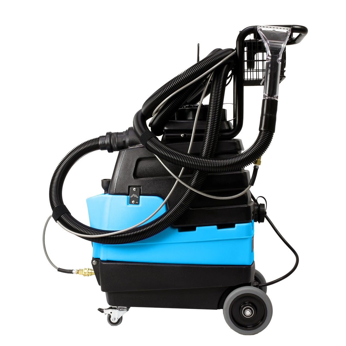 Mytee 8070 Lite Heated Detailing Extractor, left side profile with hose and tools attached