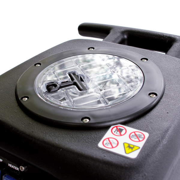 Mytee HP120 Grand Prix Heated Detail Extractor, close-up of the clear recovery tank lid